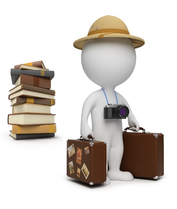 Man with suitcases and books TCG